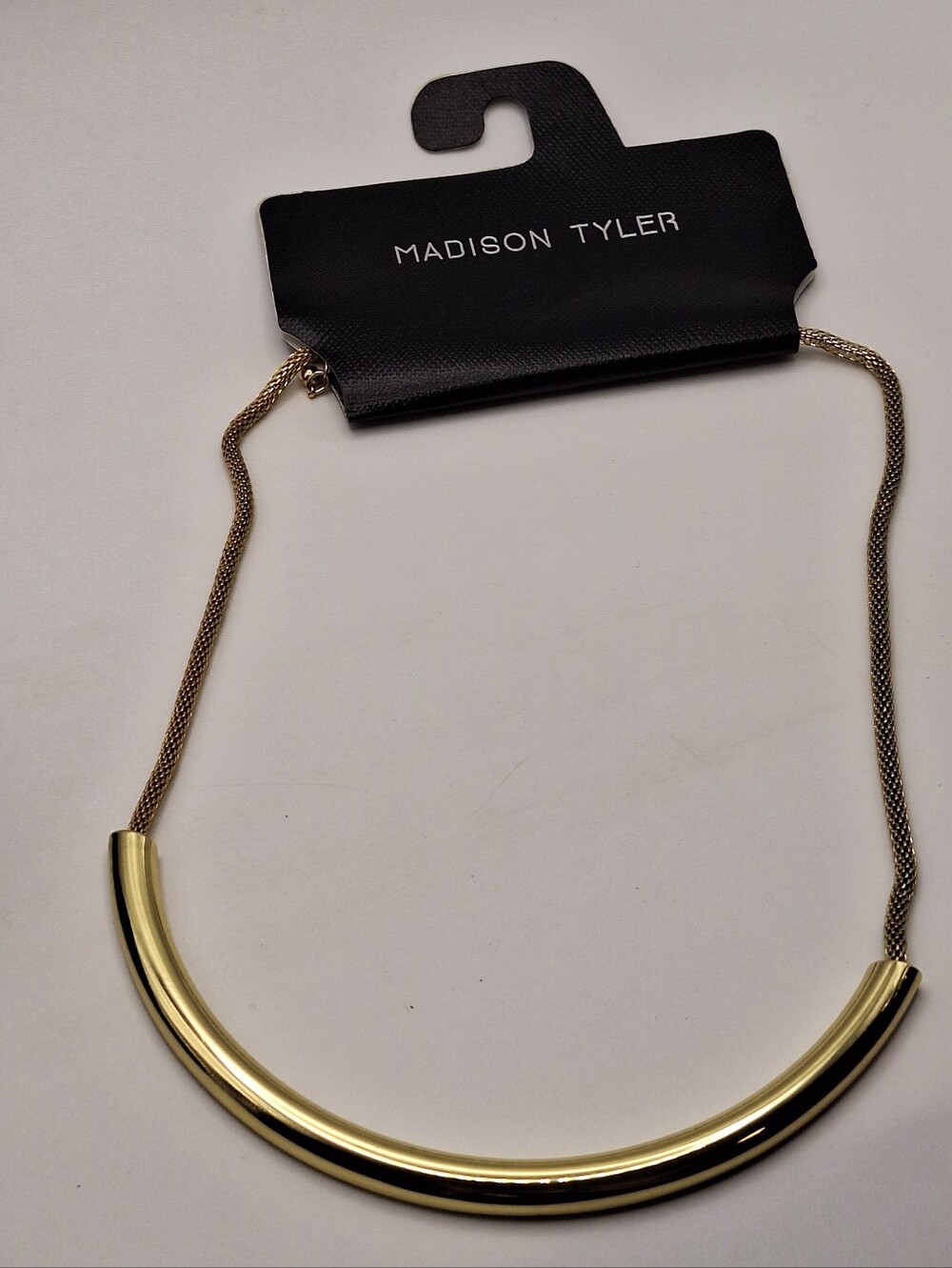 Madison Tyler Gold Plated Crescent Curved Bar Necklace 19" NWT